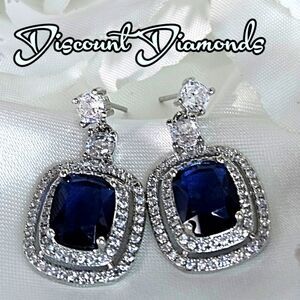 Blue Halo 5.80 Ct. Sapphire & White Baguette Diamond Earrings on 925 Silver